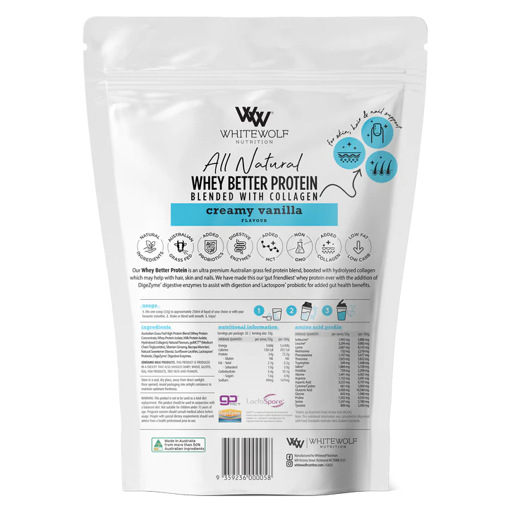 White Wolf Nutrition Whey Better Protein Blend- Boosted with Collagen