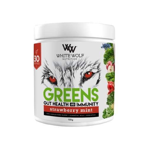White Wolf Greens + Gut Health - Strawberry Mint / 30 Serves - Health & Wellbeing