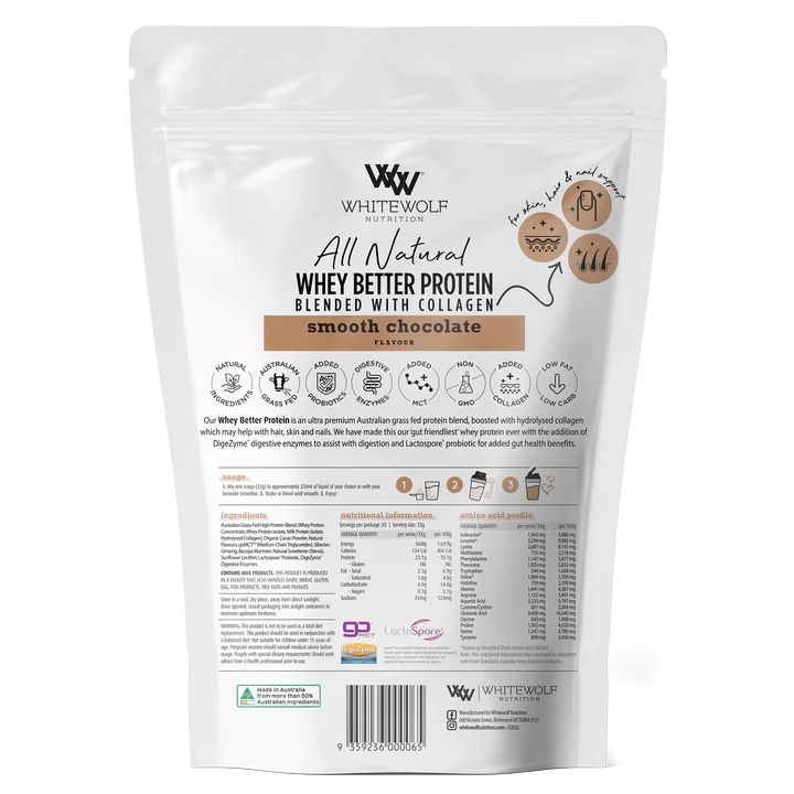 White Wolf Nutrition Whey Better Protein Blend- Boosted with Collagen