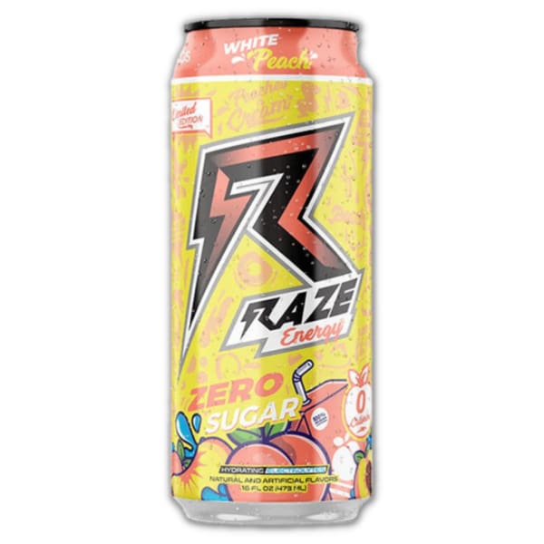Raze Energy Drink cans - White Peach / Case