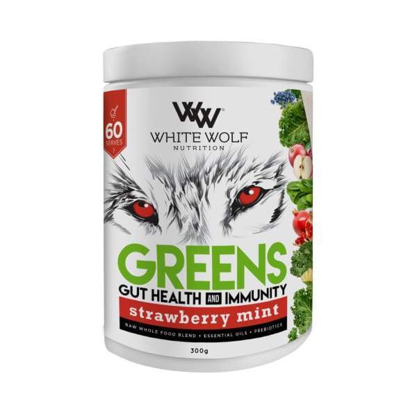 White Wolf Greens + Gut Health - Strawberry Mint / 60 Serves - Health & Wellbeing